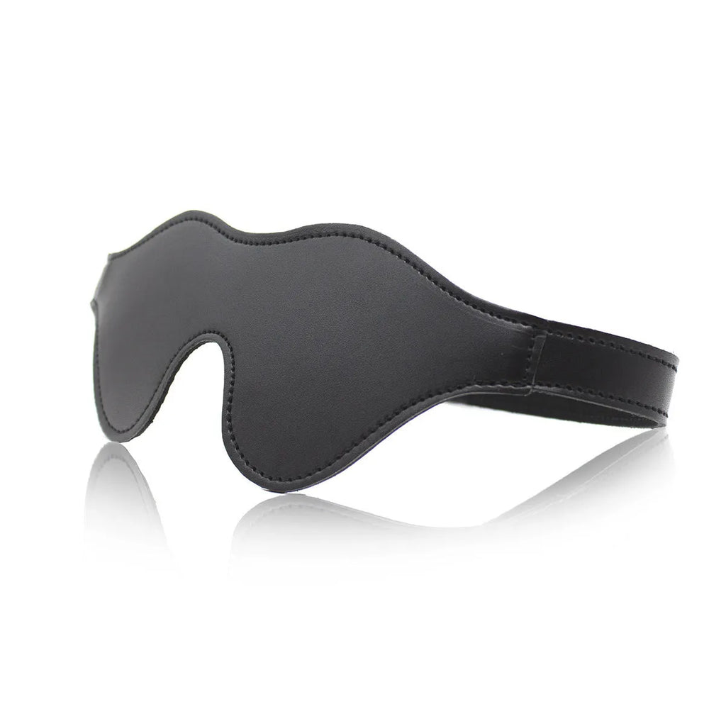 Women's black PU leather eye mask with adjustable metal nose bridge and Velcro strap