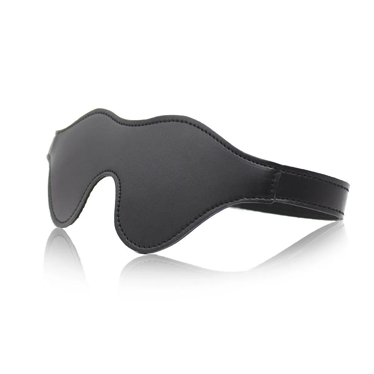 Women's black PU leather eye mask with adjustable metal nose bridge and Velcro strap
