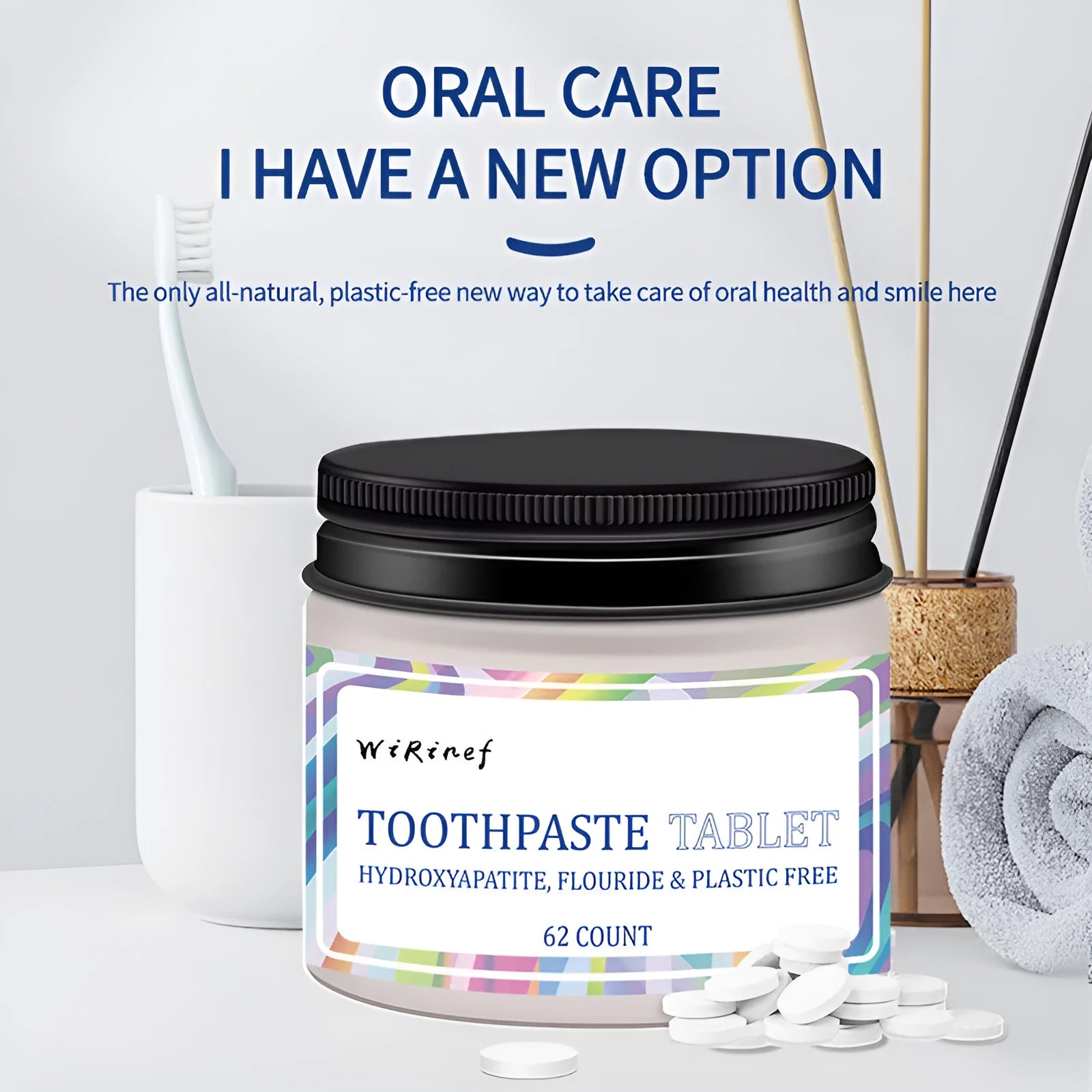 TP19 solid colour toothpaste tablets in 62-piece pack for portable oral cleaning
