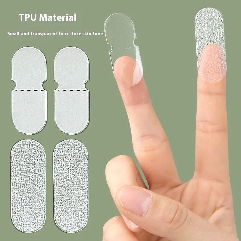 Transparent and frosted disposable ear patches showing adhesive backing and 0.1cm thickness