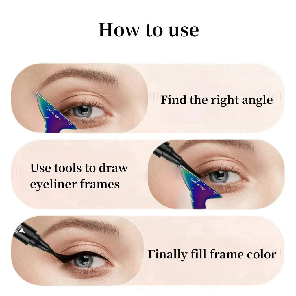 Pink reusable plastic makeup stencil tool for winged eyeliner, eyebrows, and contour on hooded eyes.