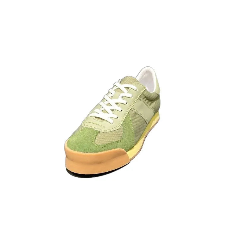 Men's black genuine leather sports shoes with mesh panels and a herringbone toe detail