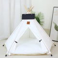 Striped linen pet teepee tent bed with cushion for a small dog or cat