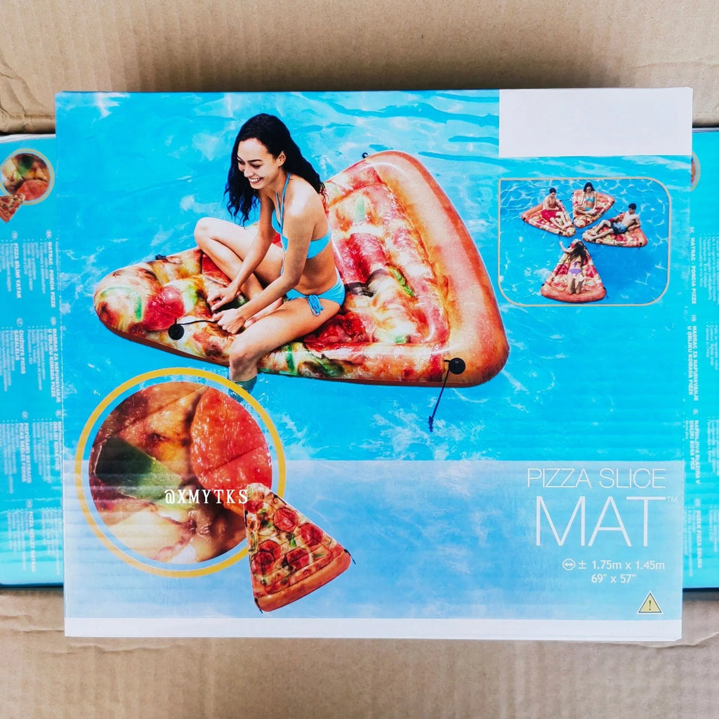 Large inflatable pizza-themed surfboard float for pool lounging, 175cm by 145cm