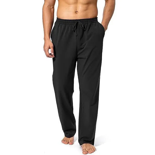 Men's loose polyester casual trousers in dark grey with mid waist and full length design