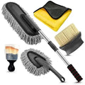 Car dust collector with retractable handle and 5-piece microfiber brush set for car and home cleaning