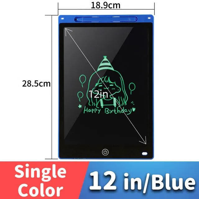 LCD drawing tablet with plastic stylus on colour screen showing child's drawing