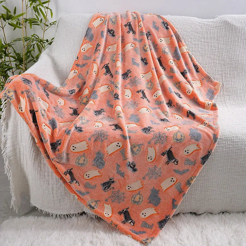 Children's soft flannel air conditioner cover blanket in a cartoon design, shown in two available sizes.