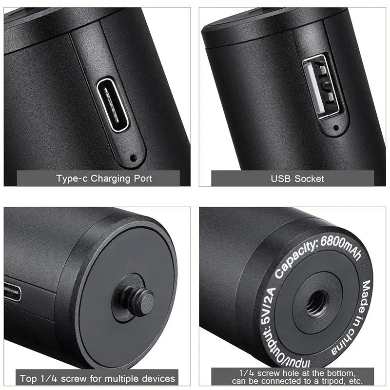 Black aluminium alloy portable power bank charging handle with integrated carry handle.