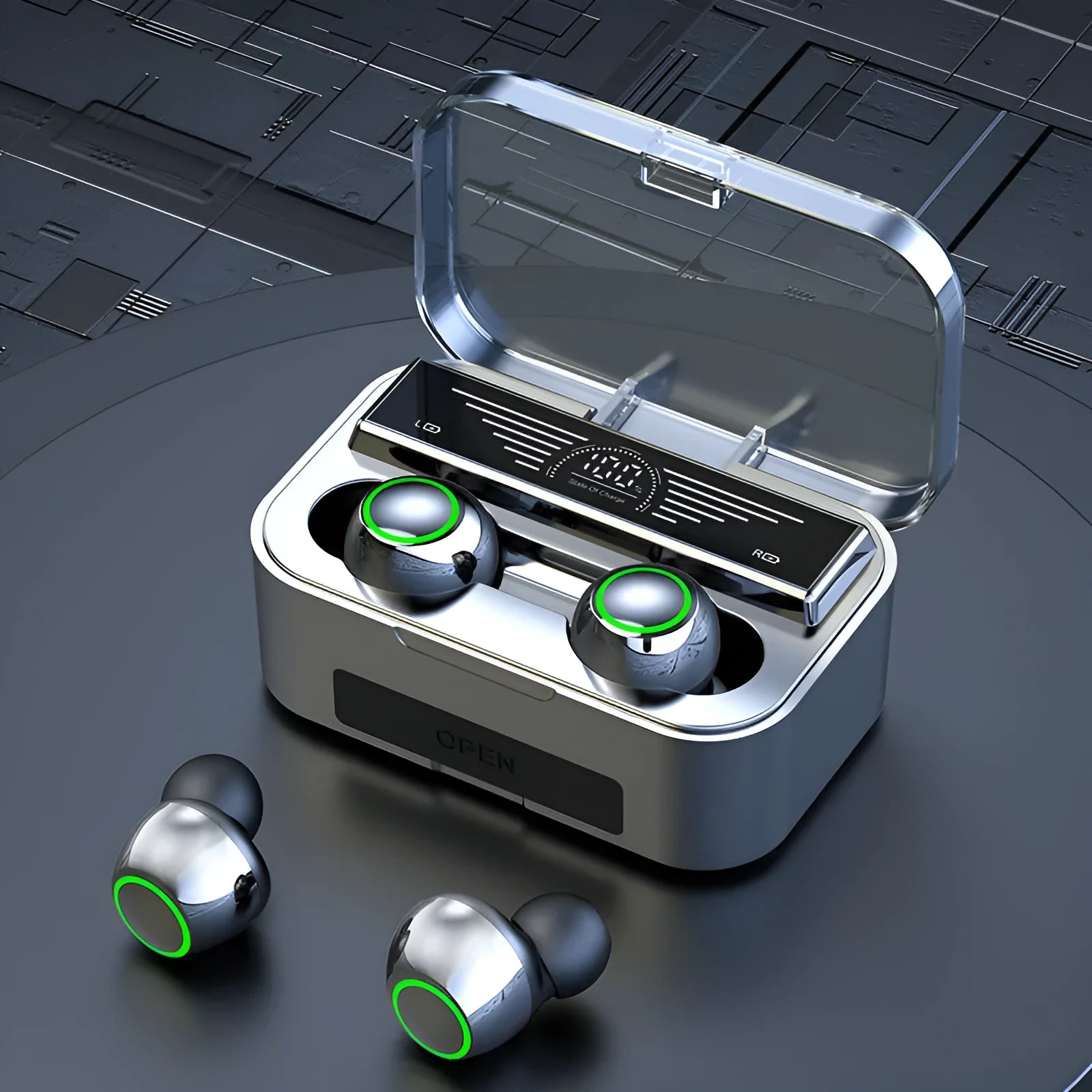 Black true wireless stereo sports earbuds with touch-sensitive controls on the housing.