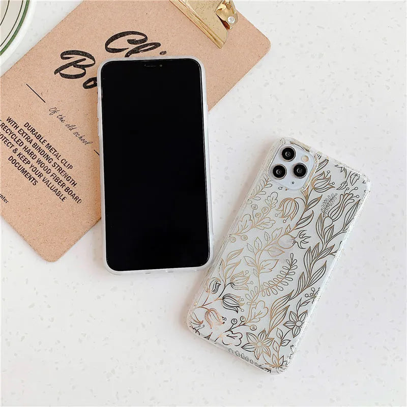 TPU leaf flower geometric phone case back cover for Apple iPhone in simple style with three colour options