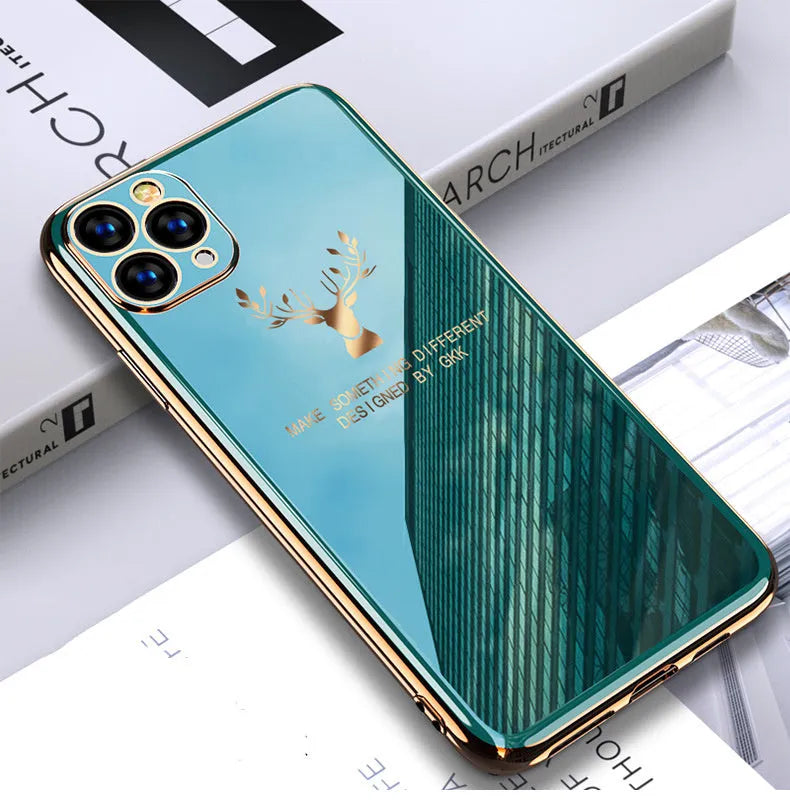 Black TPU phone case with full camera lens coverage for iPhone models on a solid background.