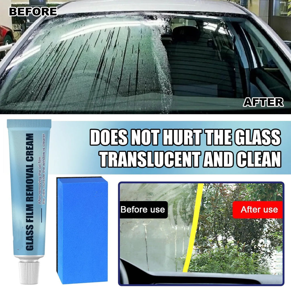Blue car glass oil film remover bar and soft sponge applicator for decontaminating windshields