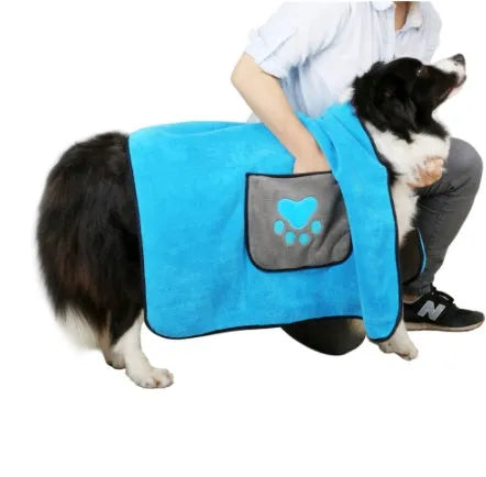 800gsm superfine absorbent fibre pet bath towel for dogs in blue colour