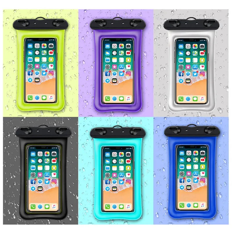 Orange double airbag waterproof phone pouch with a black rope