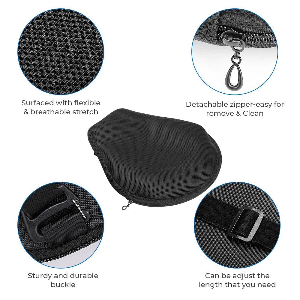 Black motorcycle seat cushion with airbag and 3D mesh cloth cover in L and XL sizes