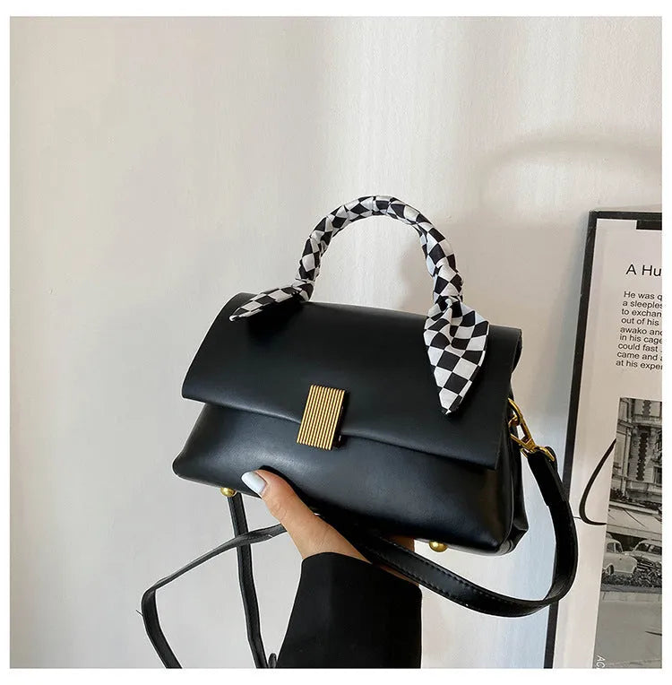 Horizontal square PU shoulder handbag for business commuting with phone pocket and zippered compartment