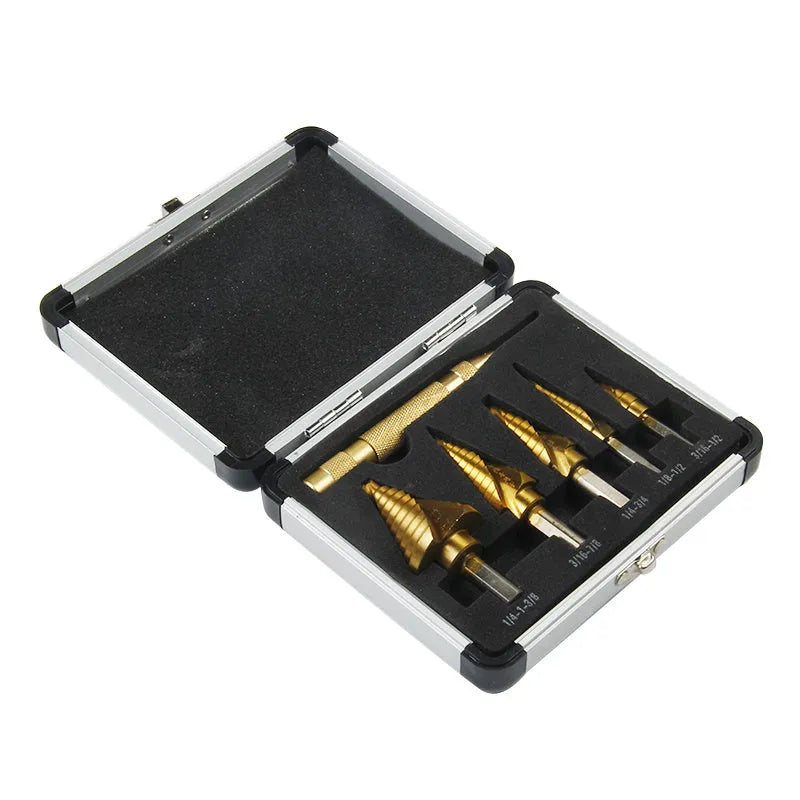 Steel opening aluminium tool box in gold colour, 58-80 mm length with 118° blade tip angle