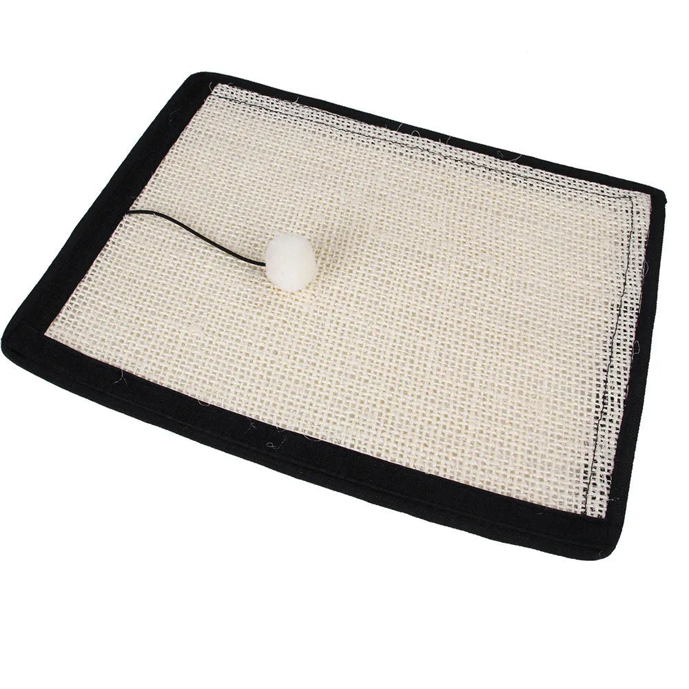 Beige cat scratch board made of sword sisal and cotton linen on sofa arm, 40x29cm furniture protection mat