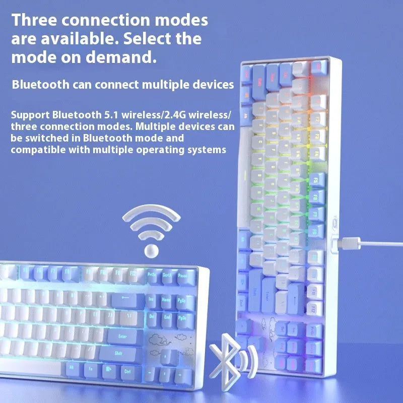 Wireless Bluetooth mechanical keyboard with metal construction and LED backlighting