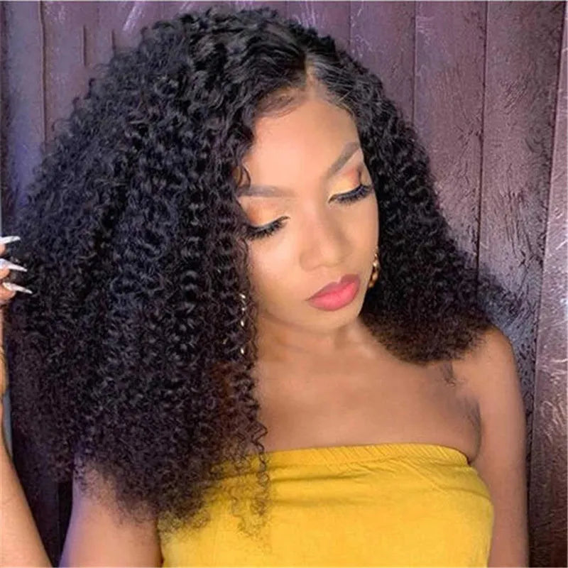 BOB Kinky Curly real hair wig for ladies, short black colour with Qi bangs, 150% density
