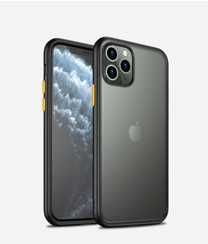Frosted solid-colour protective case for iPhone 11 Pro Max showing back and side view.