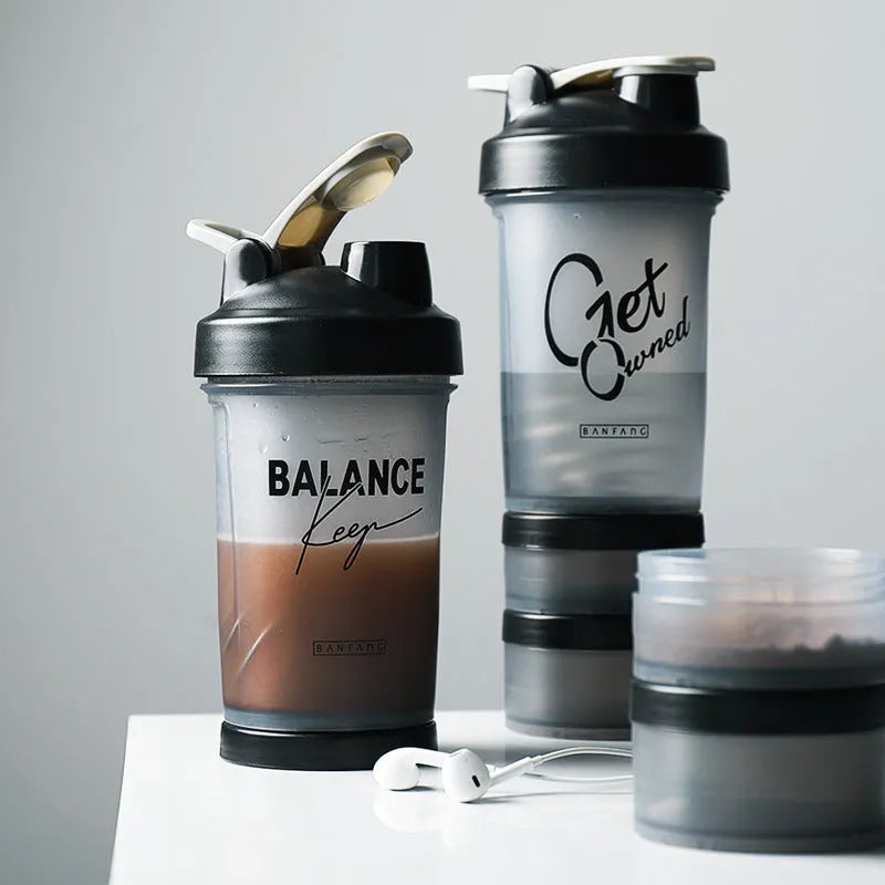 Fitness shake cup 500ml plastic leak-proof portable bottle for protein shakes