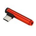 Aluminium alloy USB-C to 3.5mm audio adapter with charging port in black, gold, red, brown, or blue