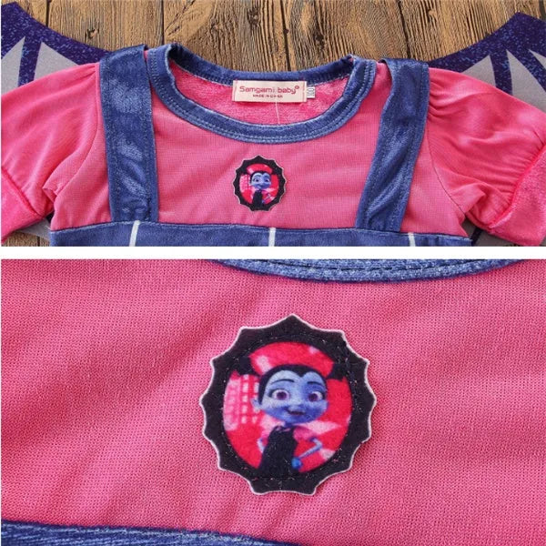 Plain blue cotton princess Halloween dress for toddler girl on hanger, showing short sleeves and simple design.
