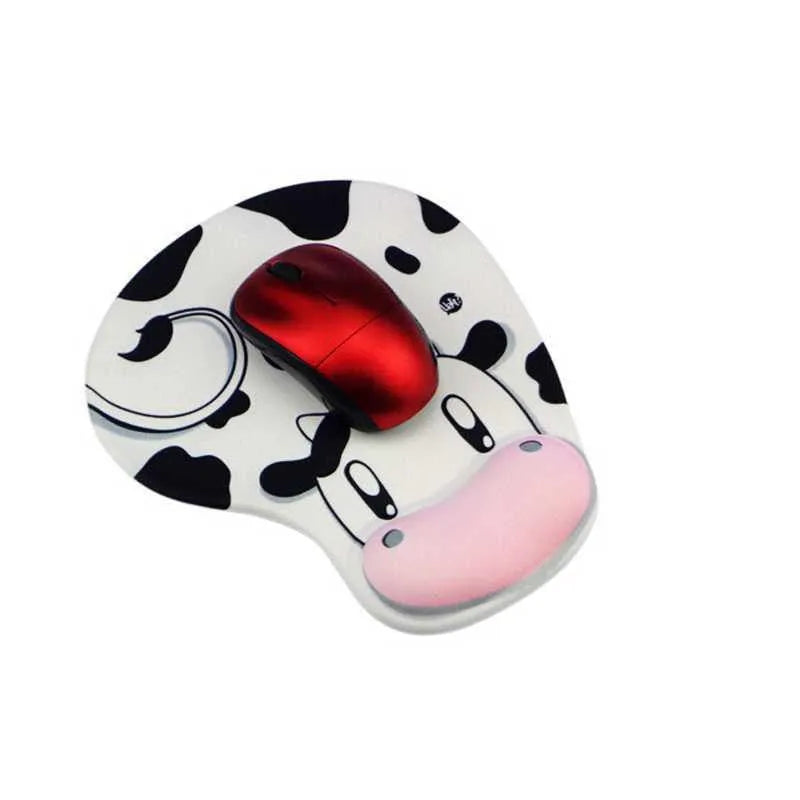 Cow silicone wrist rest mouse pad with soft non-slip surface on a desk