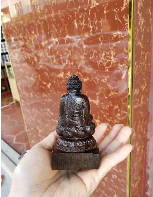 Natural black wood carving of seated Sakyamuni Buddha ornament 30cm tall