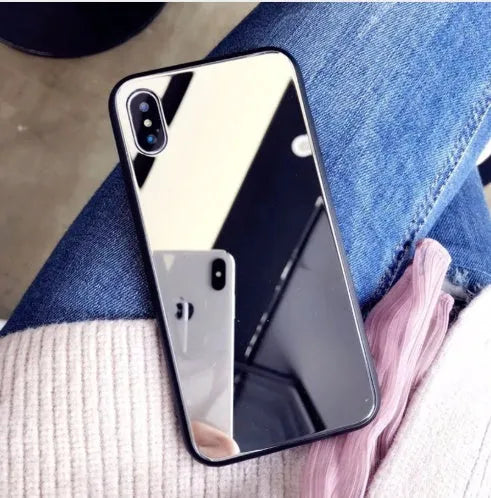 Black mirror phone case for Apple iPhone showing reflective surface on the back cover.