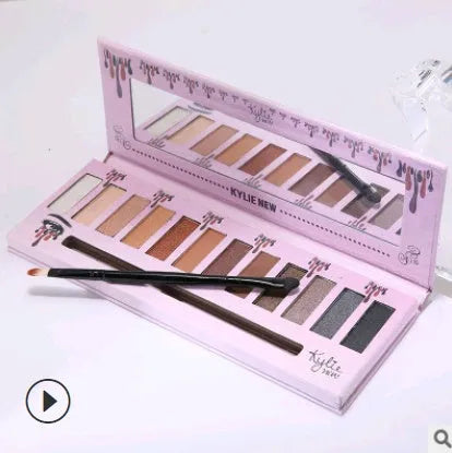 Kelly 12 colour matte eyeshadow palette in compact case with multiple neutral shades visible