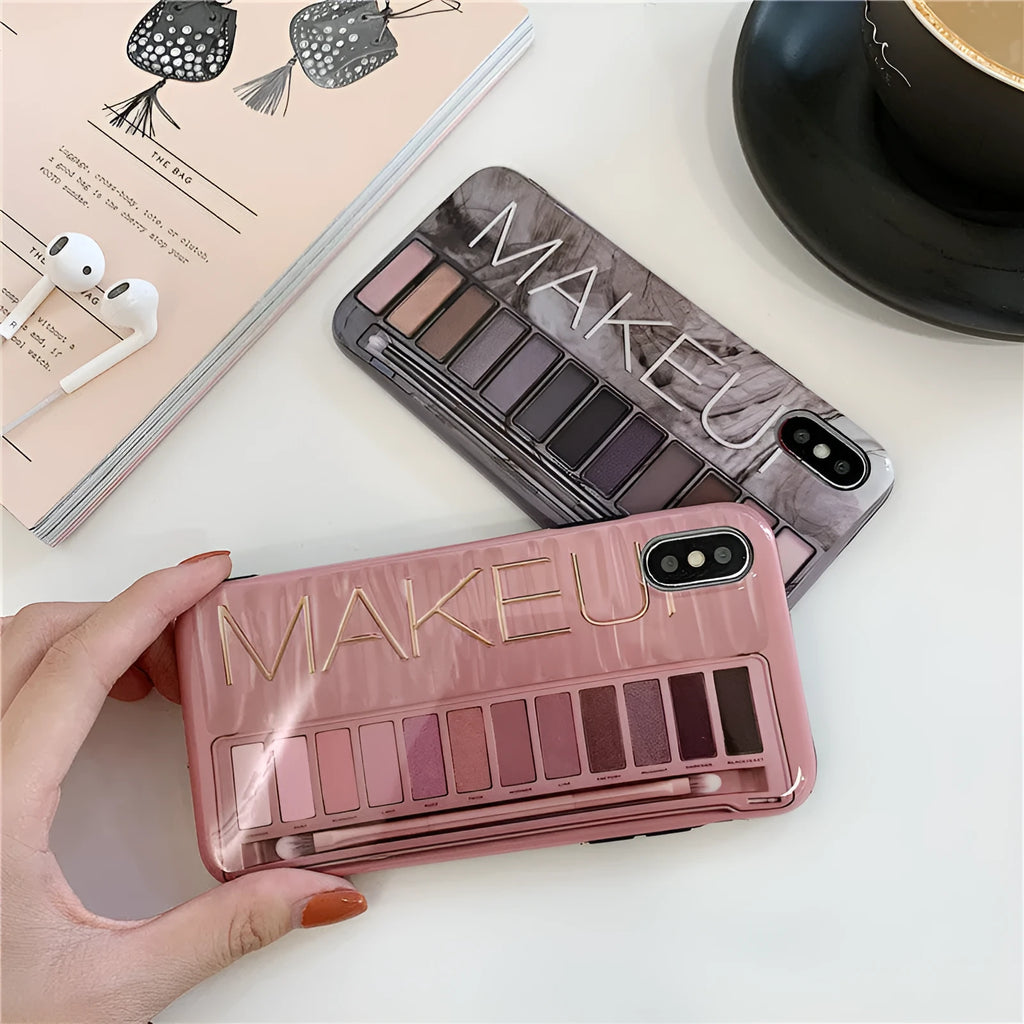 Silicone iPhone case with eye shadow pattern in flesh and grey colours