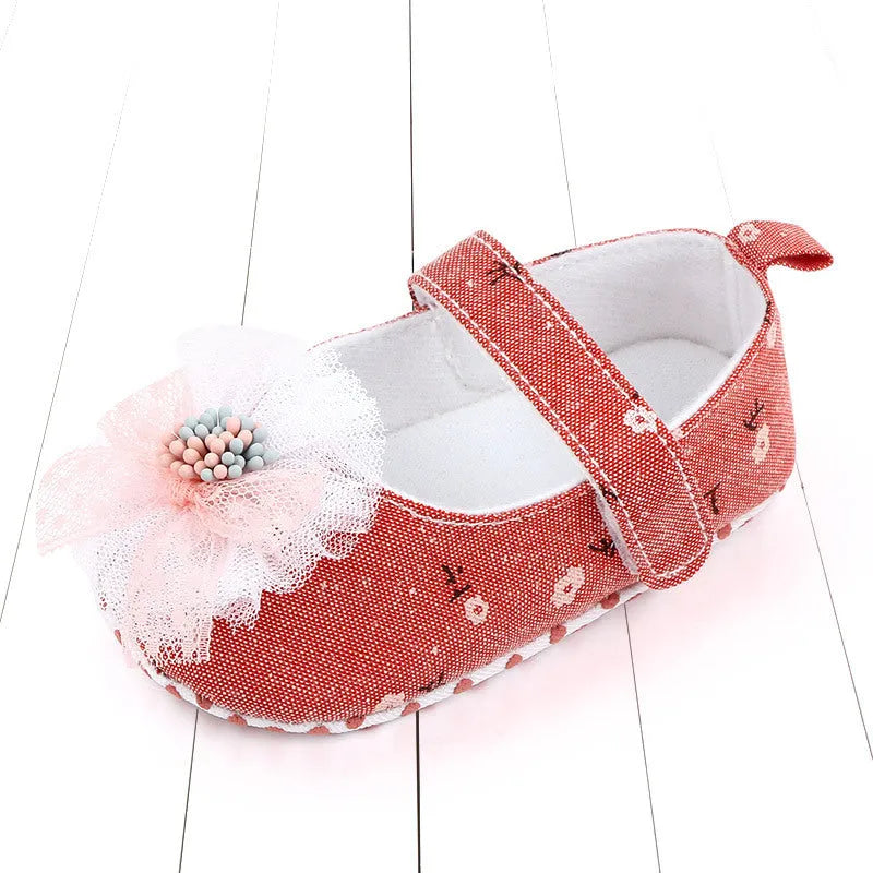 Baby princess soft sole cotton shoes in blue with Velcro fastening for toddlers