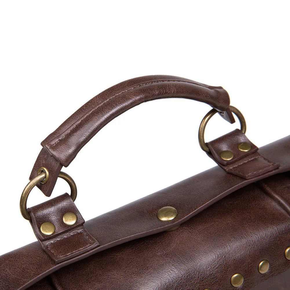 Bronze steampunk industrial retro shoulder bag with metal accents and pillow shape