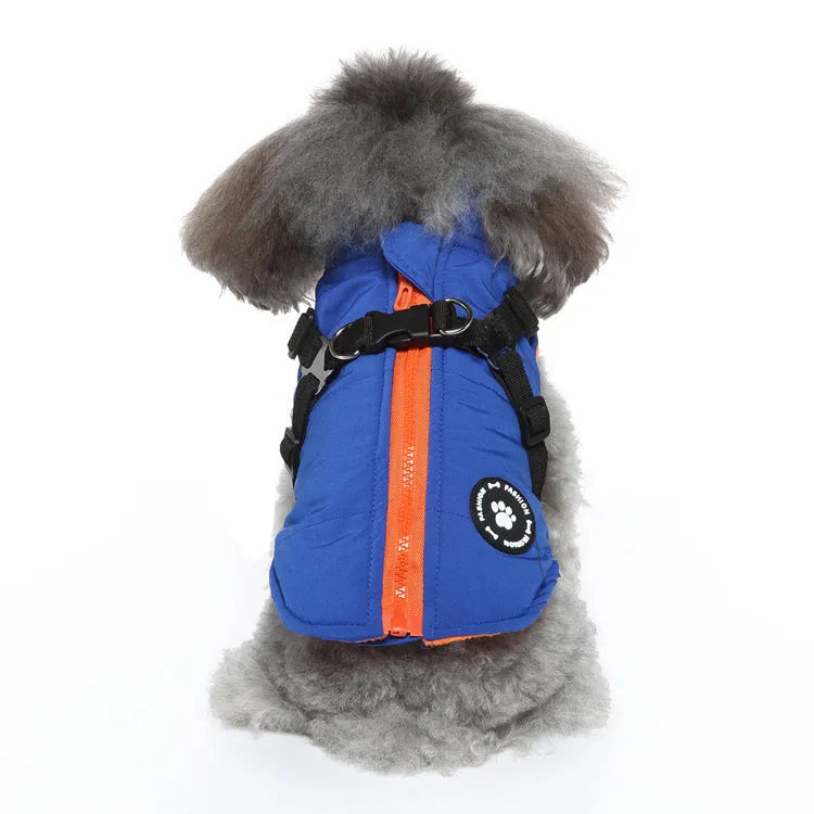 Adjustable chest strap dog winter coat in polyester with cotton-padded lining
