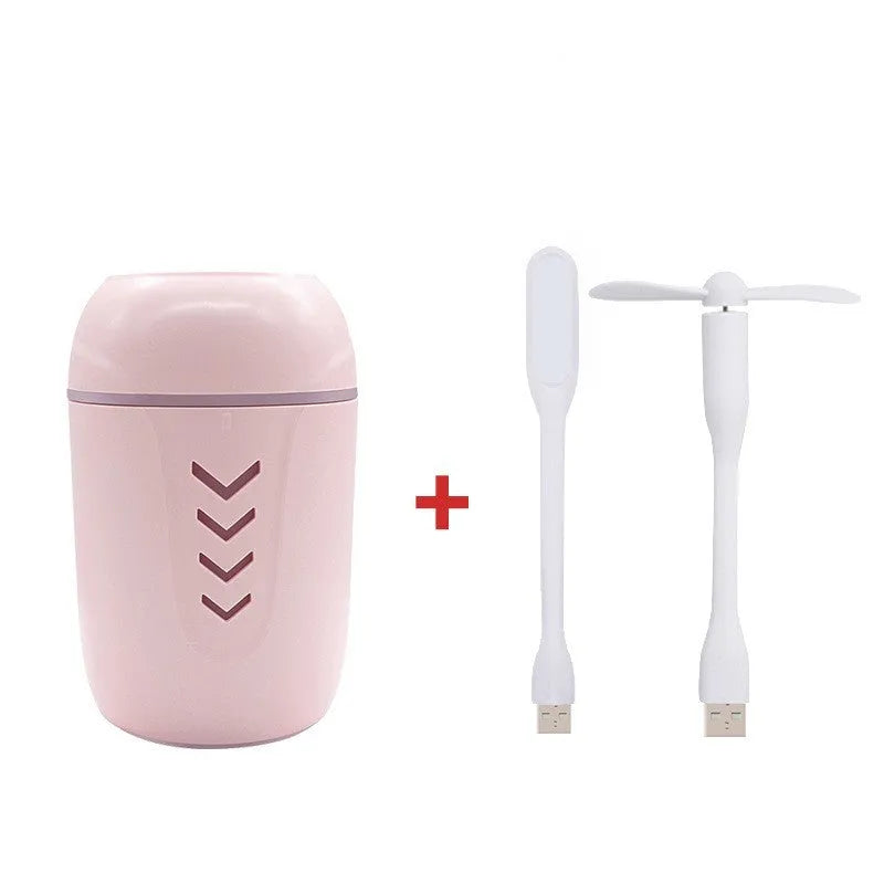 Blue columnar portable car humidifier with USB cable and aromatherapy function.