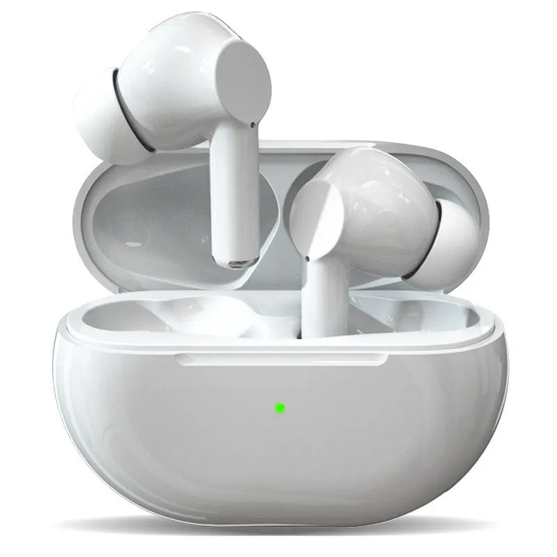 Pro4 black and white Bluetooth wireless earbuds with a compact rectangular charging case.