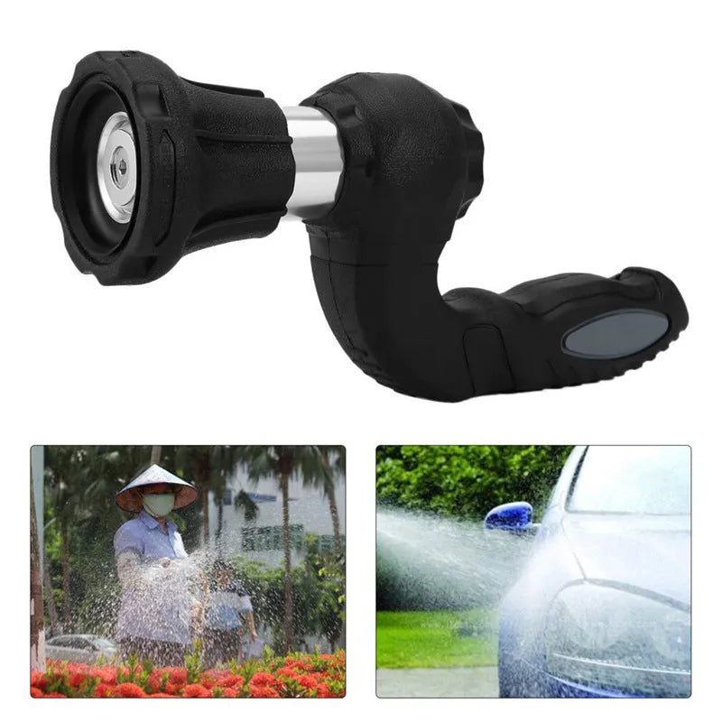 Handheld high pressure water spray gun in black with aluminum alloy head and ABS handle