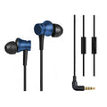 Piston in-ear wired headphones with 3.5mm jack in black, blue, and red colour options