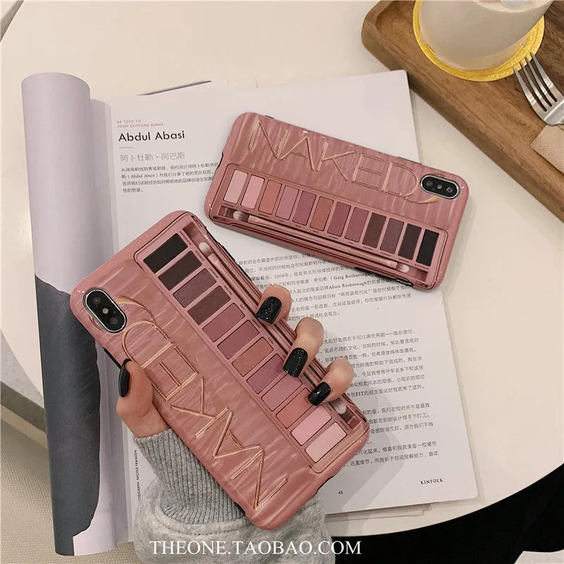 Silicone iPhone case with eye shadow pattern in flesh and grey colours