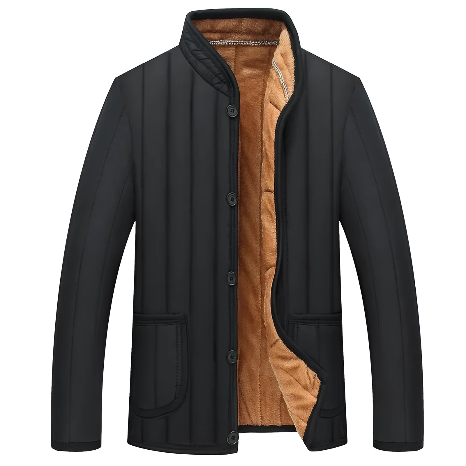 Winter men jacket in polyester fibre with quilted pattern, shown front view, available in sizes L to 4XL