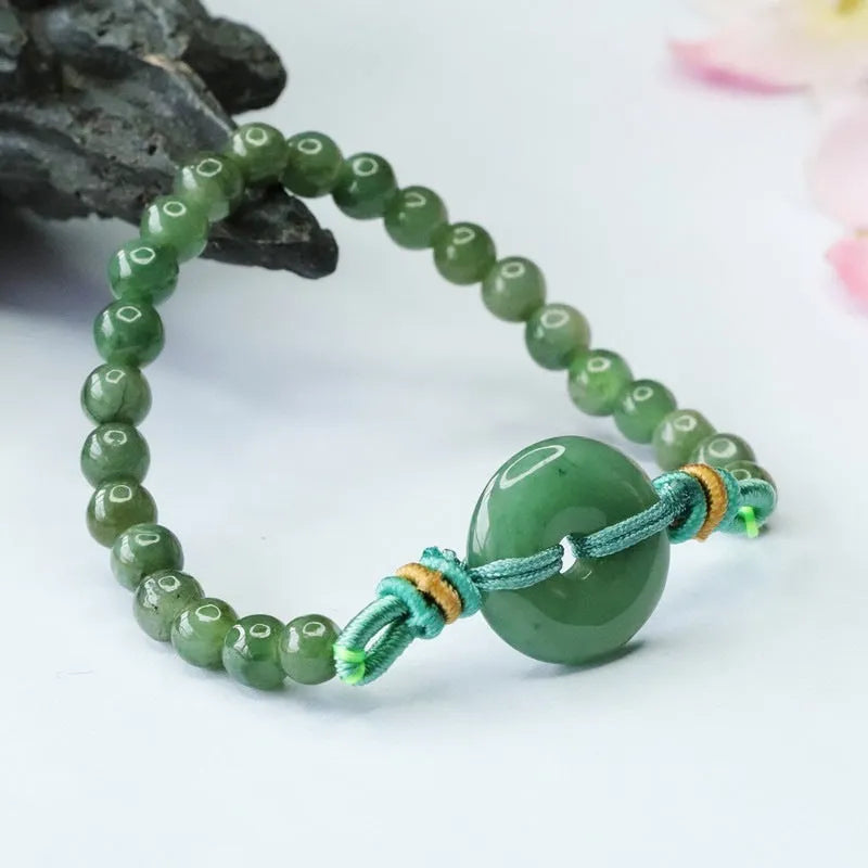 Natural emerald oil green jade safety buckle bracelet with star pattern measuring 6mm width