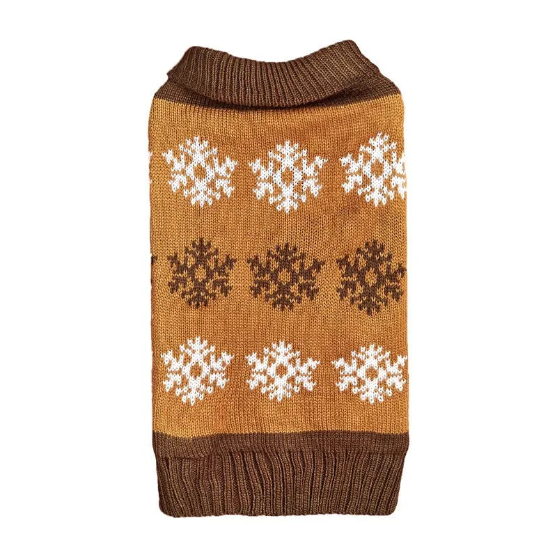 Brown and grey snowflake pattern dog Christmas sweater for winter pet clothing