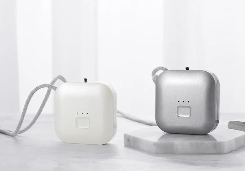 USB mini portable air purifier necklace in multiple colours with charging cable