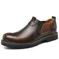 Men's casual cowhide leather loafers with round toe and rubber sole in black colour