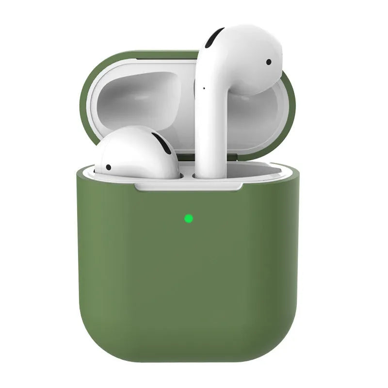 Silicone protective case for AirPods 2 shown in multiple colour options including black, blue, pink, and red.