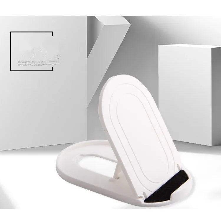 Adjustable plastic mobile phone stand in one of six colour options: black, blue, grey, pink, white, or yellow.