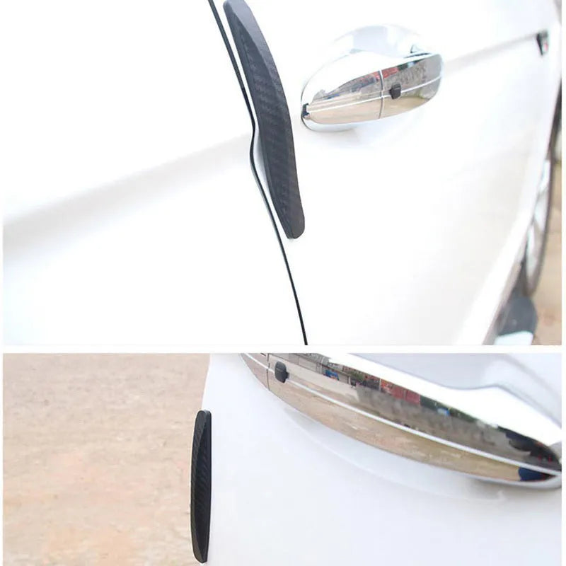 Black carbon fibre pattern car door anti-collision strip 4 pack 140x25mm on vehicle door edge